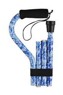Nova Blue Porcelain Cane Folding Offset with Strap Nova Blue Porcelain Cane Folding Offset with Strap Canes Nova - Americare Medical Supply