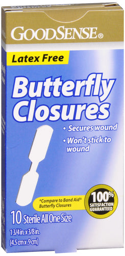 GoodSense Butterfly Closures  10 Medium 3/8" x 1 13/16" GoodSense Butterfly Closures  10 Medium 3/8" x 1 13/16" Butterfly Bandage Good Sense - Americare Medical Supply