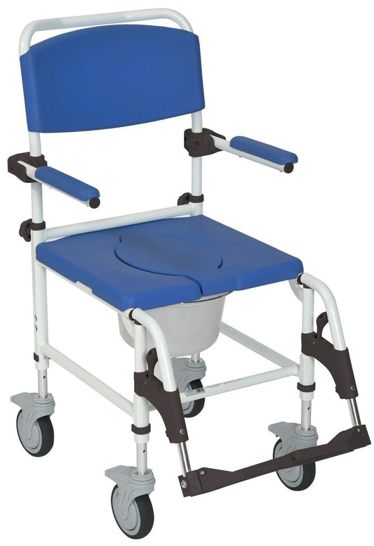 Drive Aluminum Rehab Shower Commode Chair with Four Rear-locking Casters Drive Aluminum Rehab Shower Commode Chair with Four Rear-locking Casters Commode Drive - Americare Medical Supply