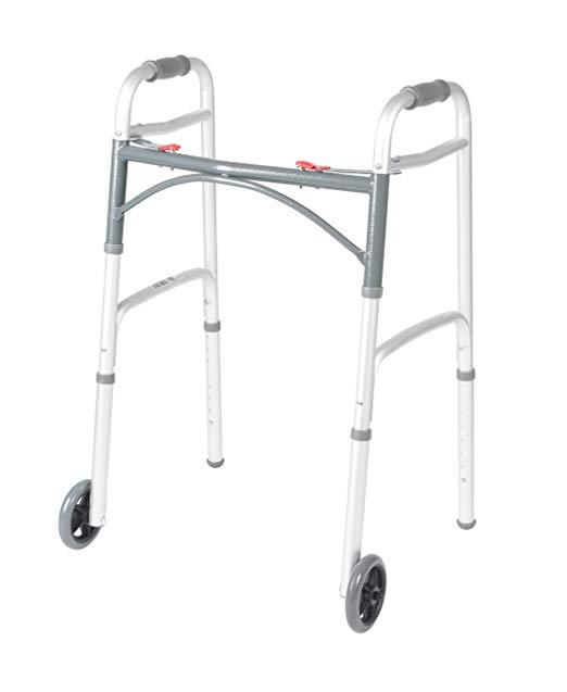 Drive Adult Deluxe Folding Walker Two Button With 5" Wheels Drive Adult Deluxe Folding Walker Two Button With 5" Wheels Folding Walker Drive - Americare Medical Supply